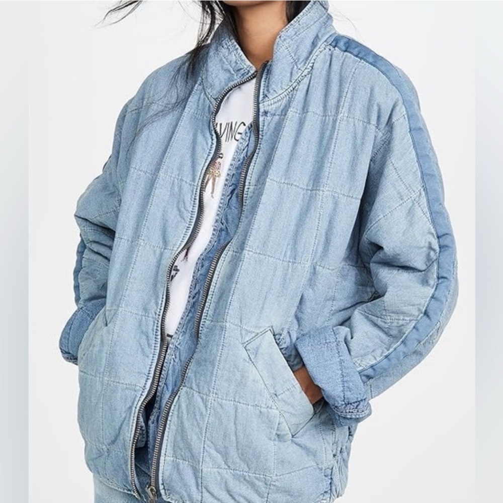 Free People Cali Indigo Quilted Dolman Oversized Denim Jacket - Size XS